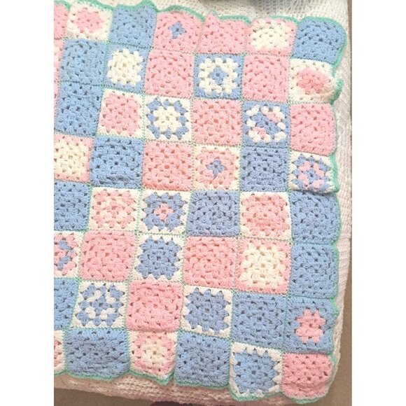 Handmade Vintage Crochet Baby Blanket Multicolor 54" X 36" - Picture 4 of 7